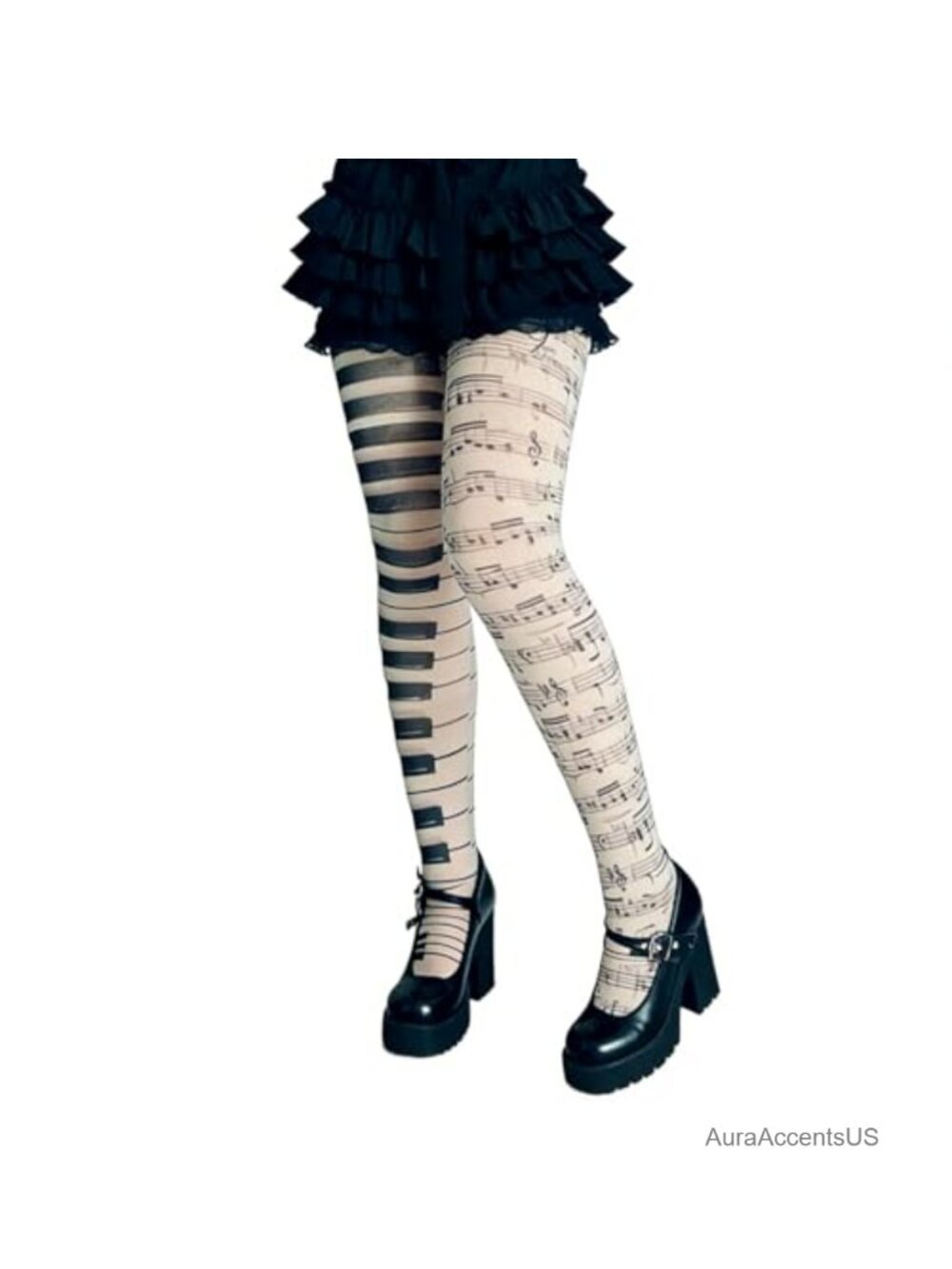 Y2K Whimsy Twee Piano Tights Sheer Patterned Stockings Emo Goth Funky